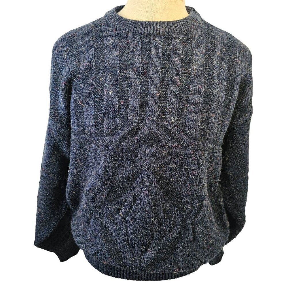 Spettro 80s Wool Knit Crewneck Sweater Mens M Drop Shoulder Blue Pullover